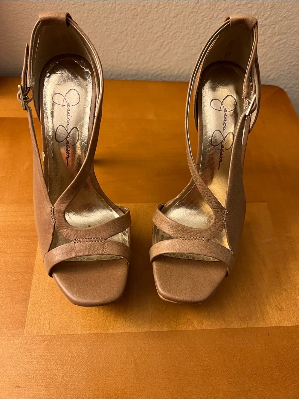 Jessica Simpson Taupe Open-Toe Strappy Heels